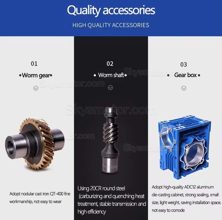 NRV-VS63シリーズ 0.3-2.8KW Nema 23 ウォームギアボックス、ギア比20:1 118-160nm、デュアル入力シャフト付き